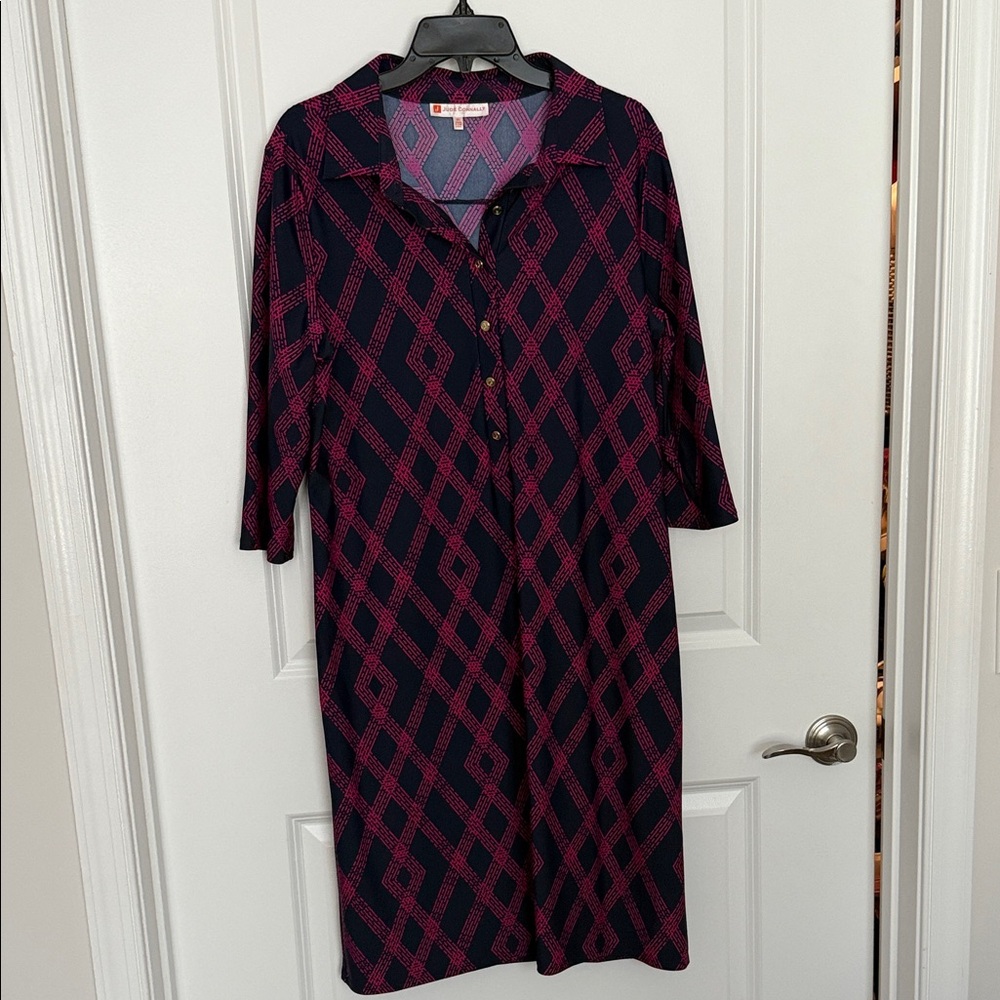 Jude Connally Navy and Pink Geometric Dress